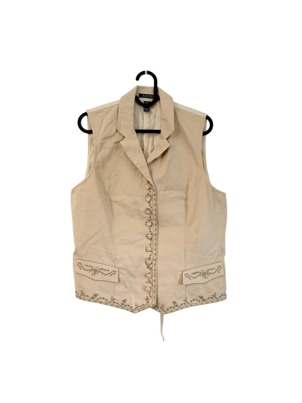 Lauren Ralph Lauren Beige Cottagecore Floral Embroidered Vest Womens Large